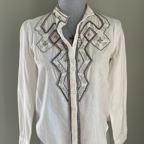 Anthropologie Embellished Rhinestone Womens Top XXSP - Picture 1 of 7
